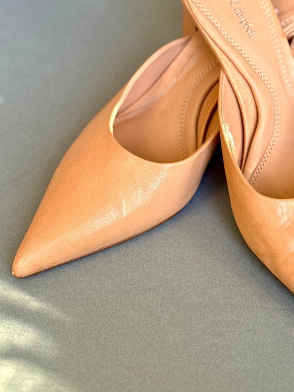 Jeffrey Campbell Tan Leather Pointed Toe Flared Block Heel Mule Size 8